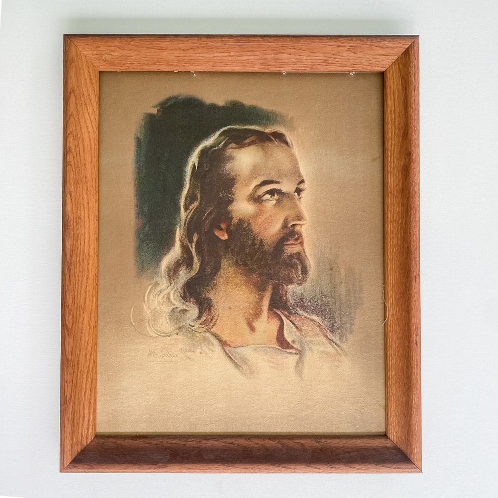 Vintage‎ Framed Head of Christ W.E. Sallman 1935 Print Of Jesus